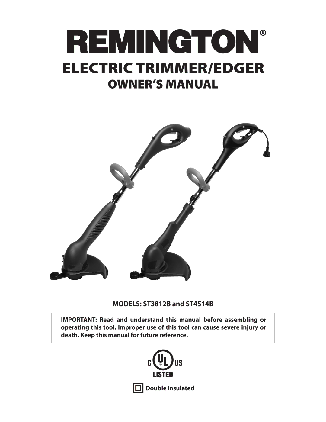 Remington Power Tools ST3812B, ST4514B owner manual Electric TRIMMER/EDGER 