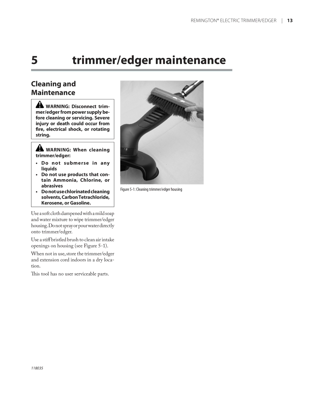 Remington Power Tools ST3812B, ST4514B Trimmer/edger maintenance, Cleaning Maintenance, Donotusechlorinatedcleaning 