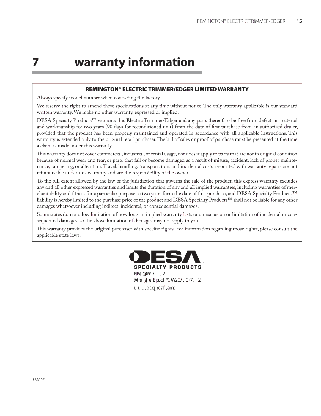 Remington Power Tools ST3812B, ST4514B owner manual Warranty information, Remington Electric TRIMMER/EDGER Limited Warranty 