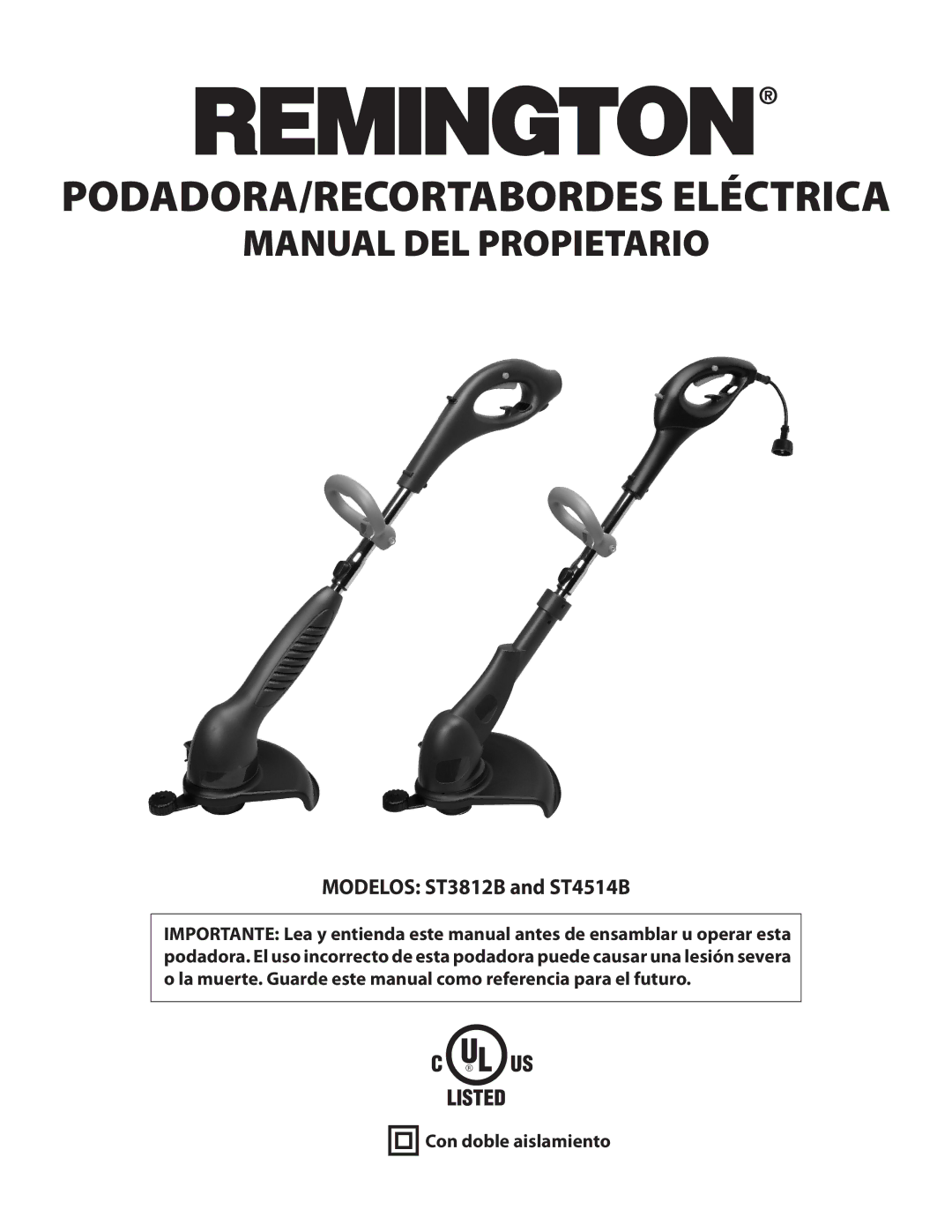 Remington Power Tools ST3812B, ST4514B owner manual PODADORA/RECORTABORDES Eléctrica, Con doble aislamiento 