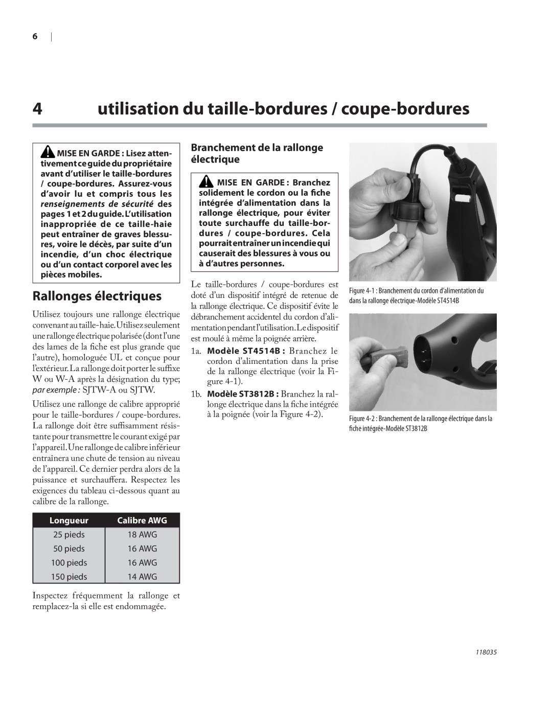 Remington Power Tools ST3812B, ST4514B owner manual Utilisation du taille-bordures / coupe-bordures, Rallonges électriques 