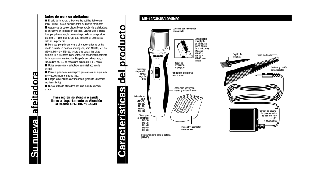 Remington Precision Beard & Mustache Trimmer important safety instructions Antes de usar su afeitadora 