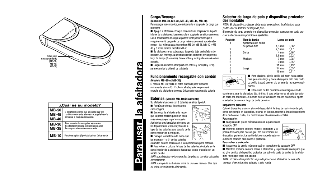 Remington Precision Beard & Mustache Trimmer Carga/Recarga, Funcionamiento recargable con cordón 