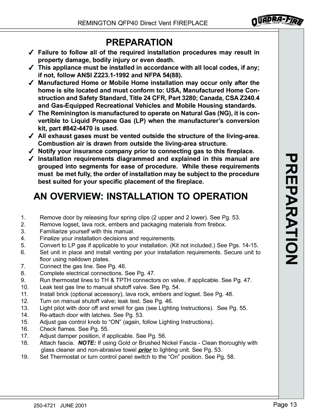 Remington QFP40 manual Preparation, AN Overview Installation to Operation 