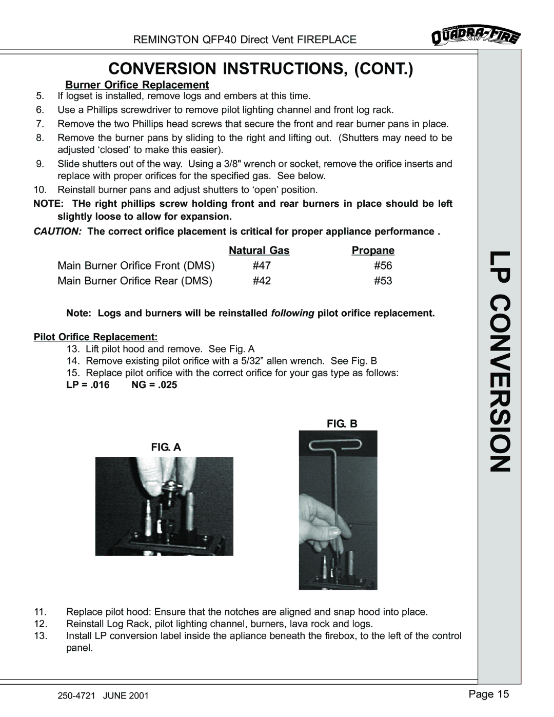 Remington QFP40 manual Conversion INSTRUCTIONS, Fig. B 