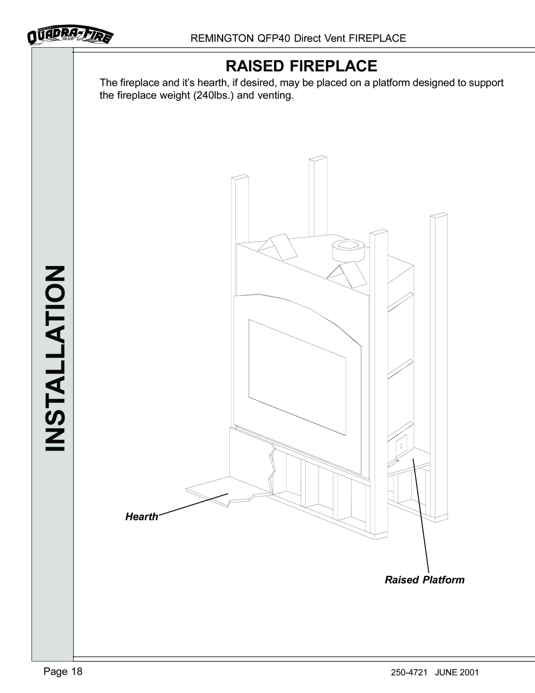 Remington QFP40 manual Raised Fireplace 