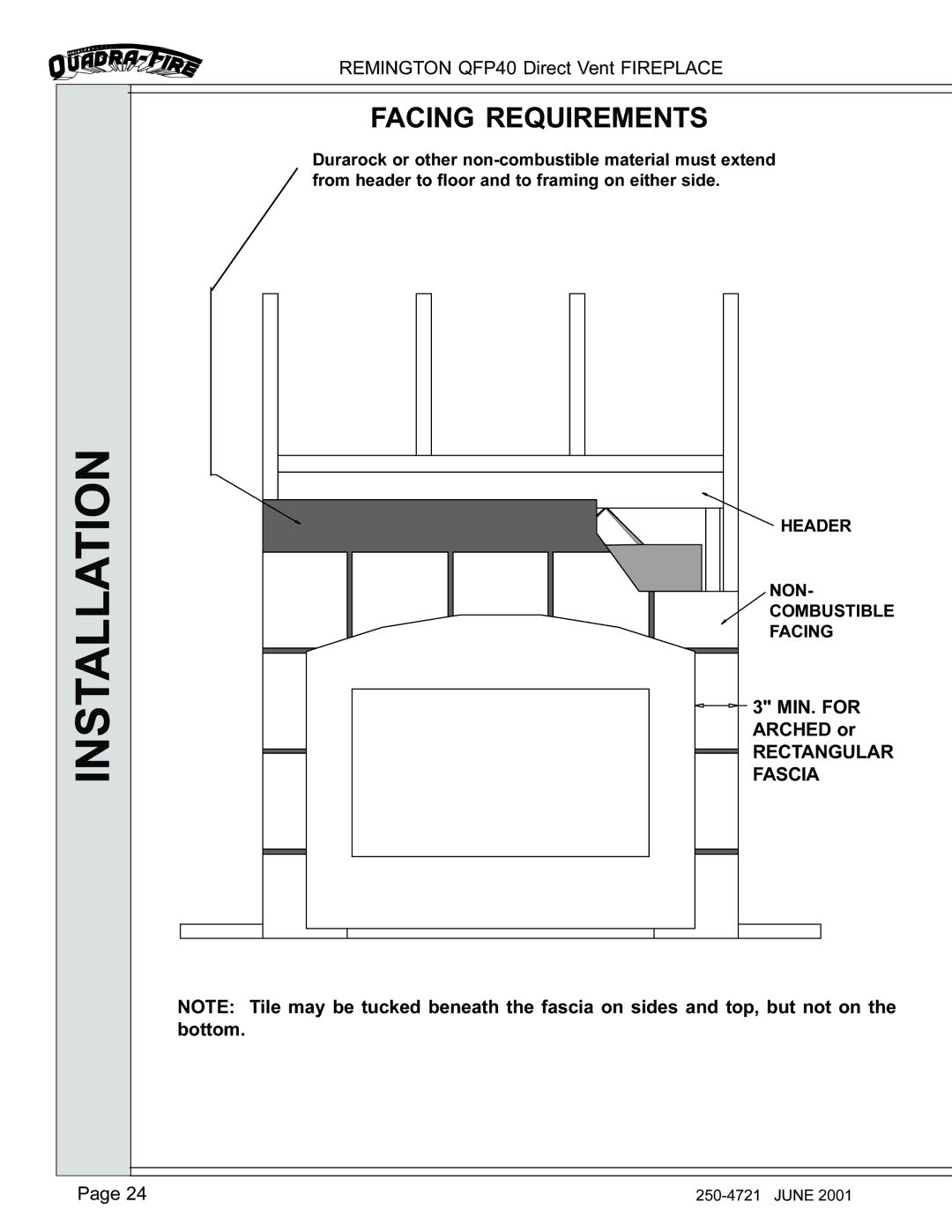 Remington QFP40 manual Facing Requirements, Rectangular Fascia 