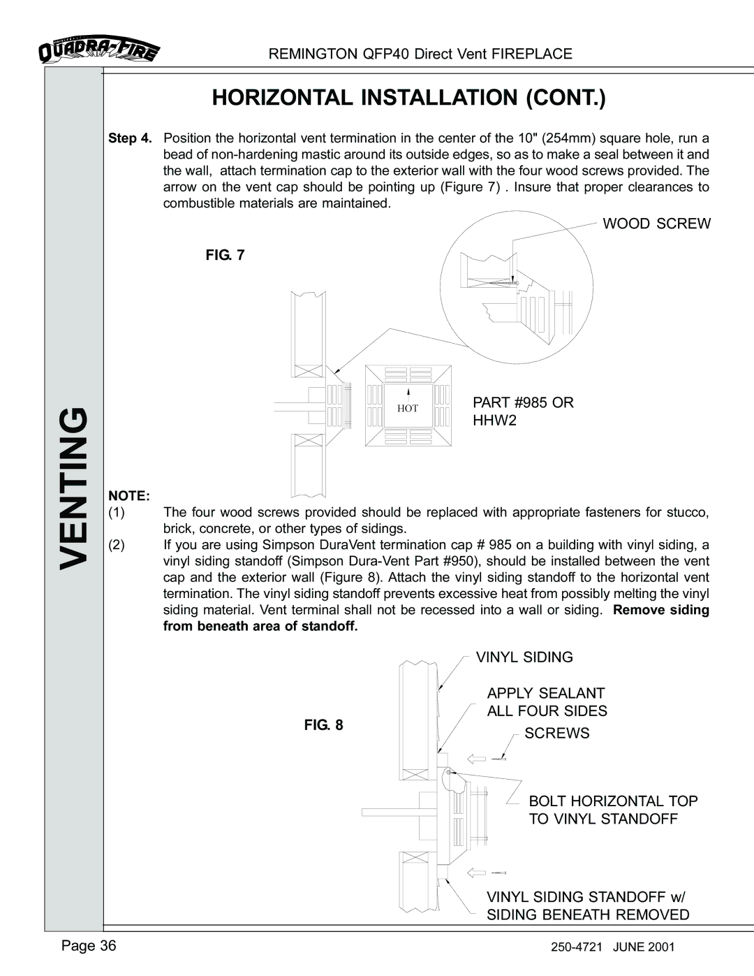 Remington QFP40 manual Wood Screw, HHW2, Siding Beneath Removed 