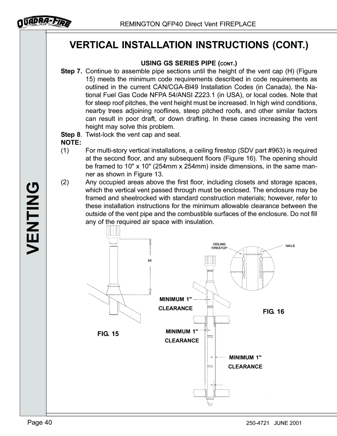 Remington QFP40 manual Minimum Clearance 