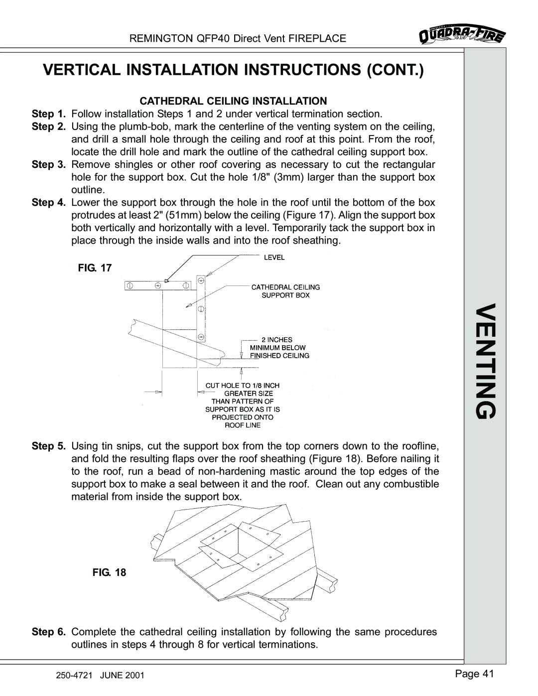 Remington QFP40 manual Cathedral Ceiling Installation 