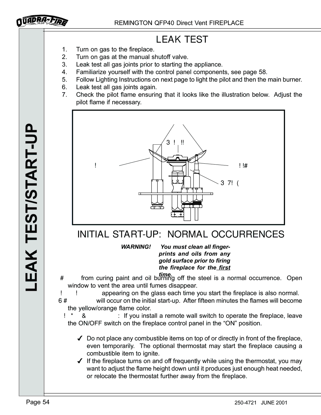 Remington QFP40 manual Leak TEST/START-UP, Leak Test, Initial START-UP Normal Occurrences 