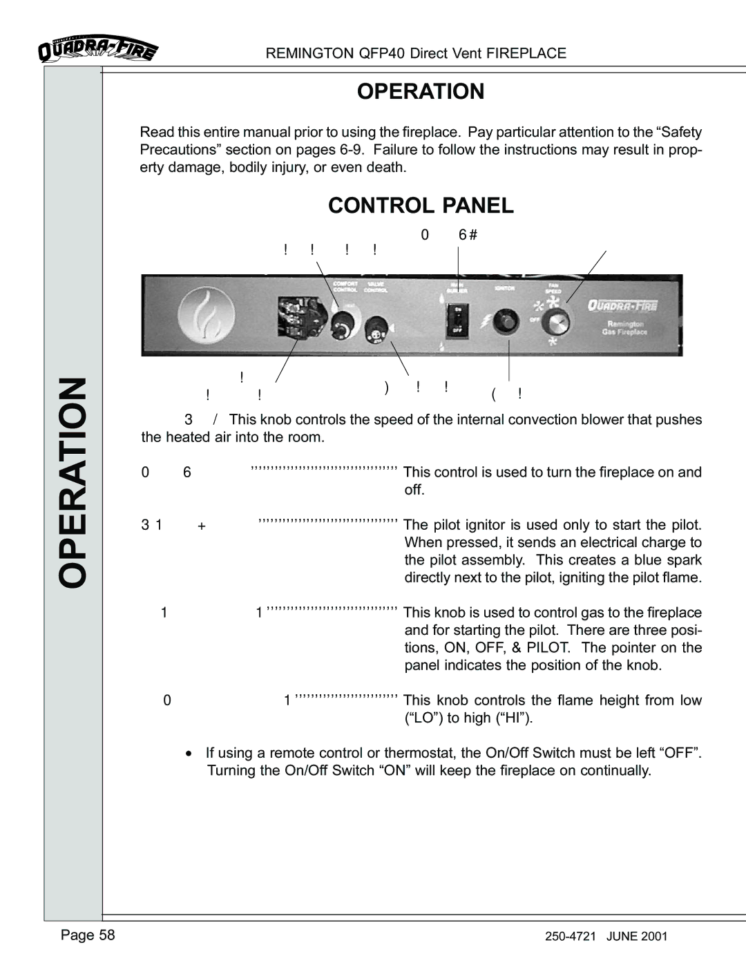 Remington QFP40 manual Operation, Control Panel 