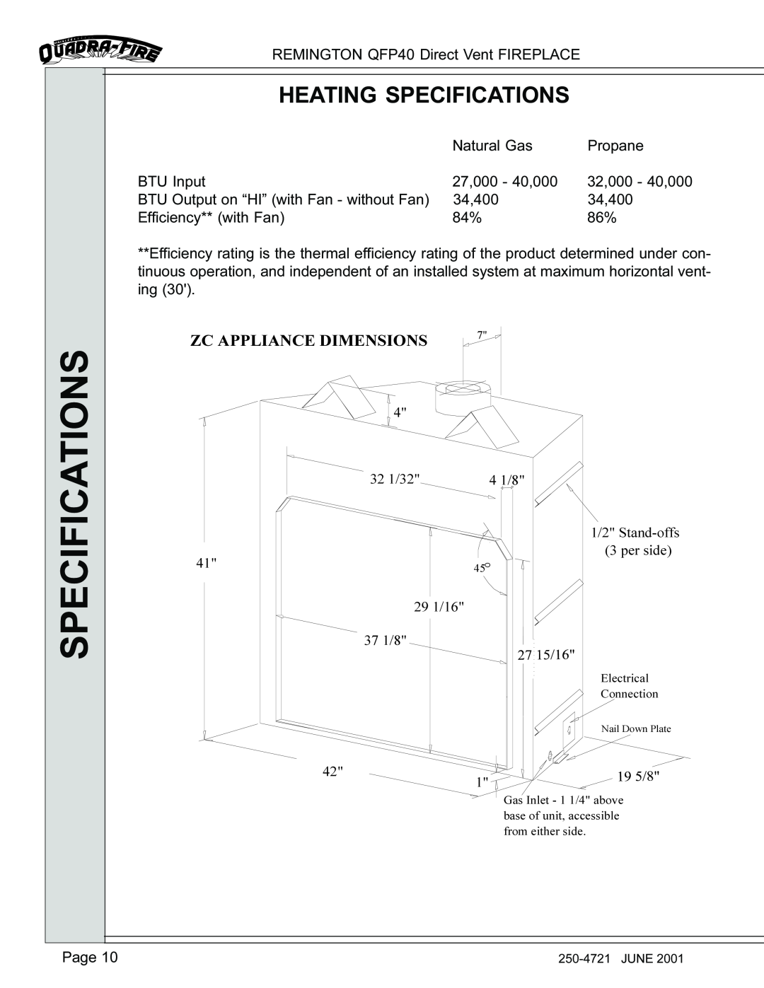 Remington QFP40 manual Heating Specifications, Zc Appliance Dimensions 