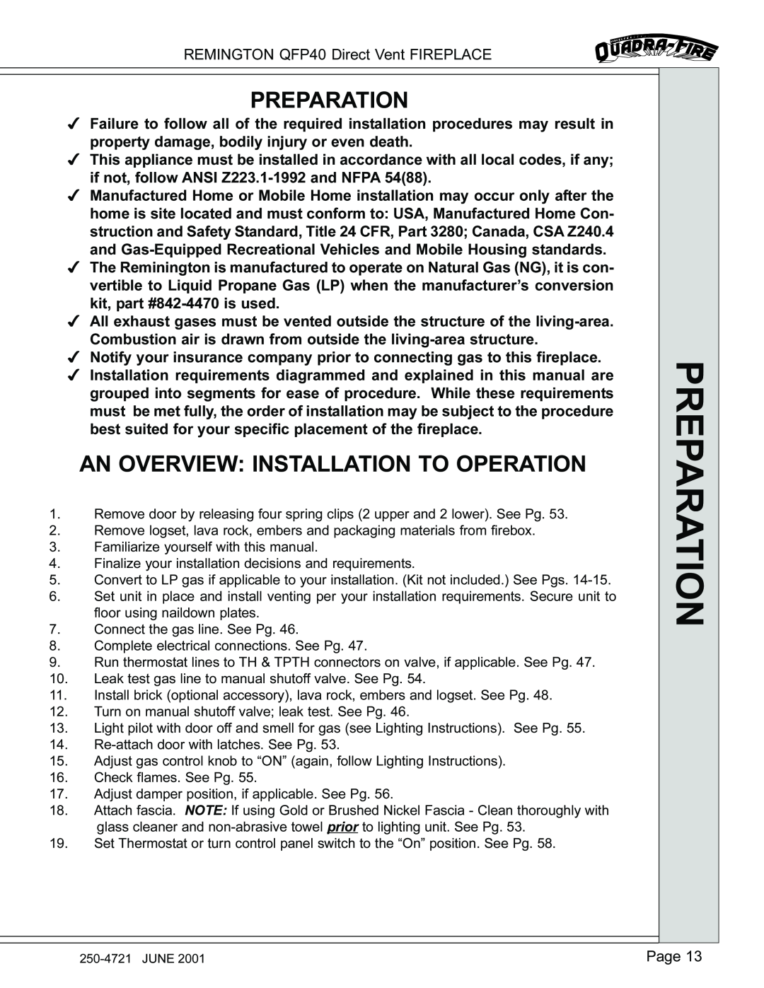 Remington QFP40 manual Preparation, An Overview Installation To Operation 