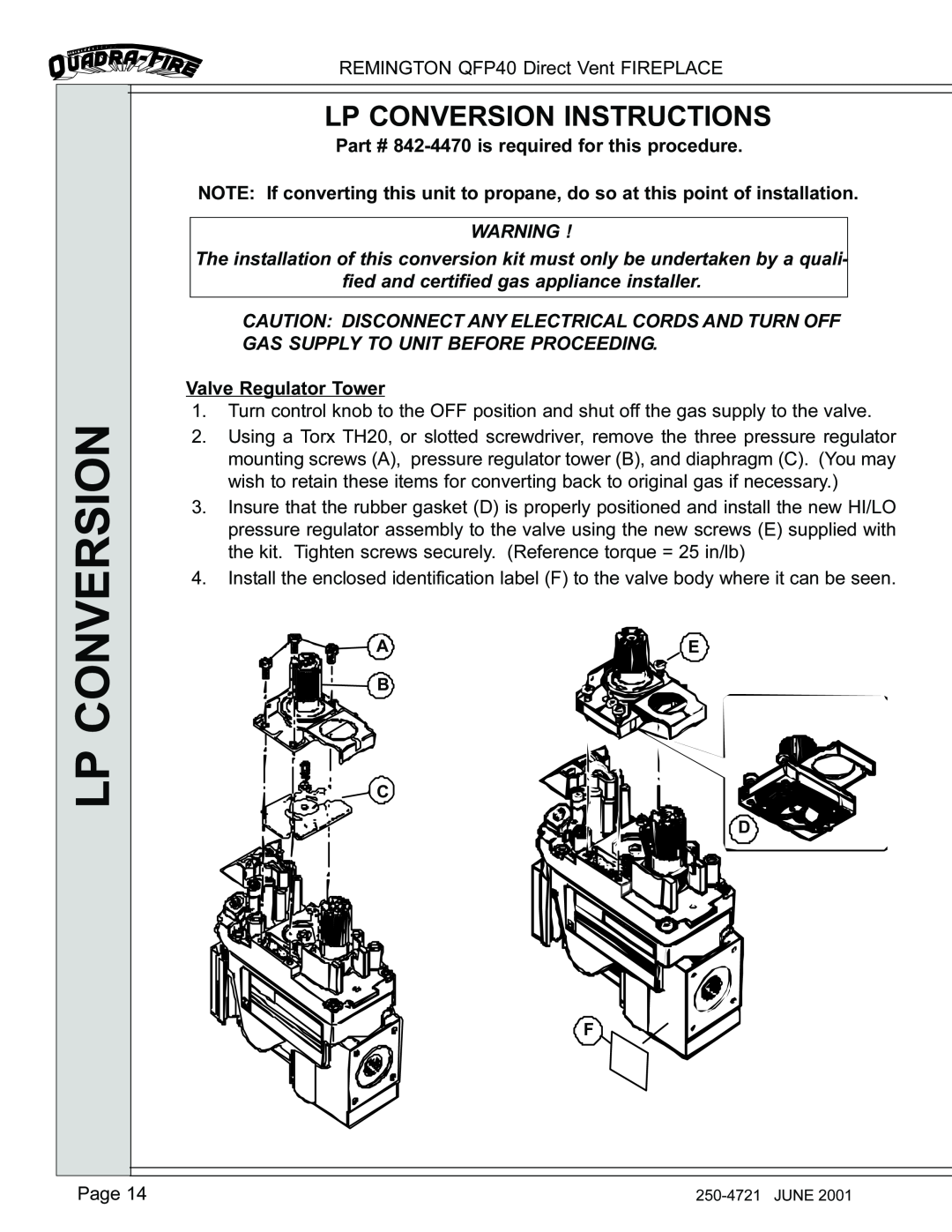Remington QFP40 manual Lp Conversion Instructions 