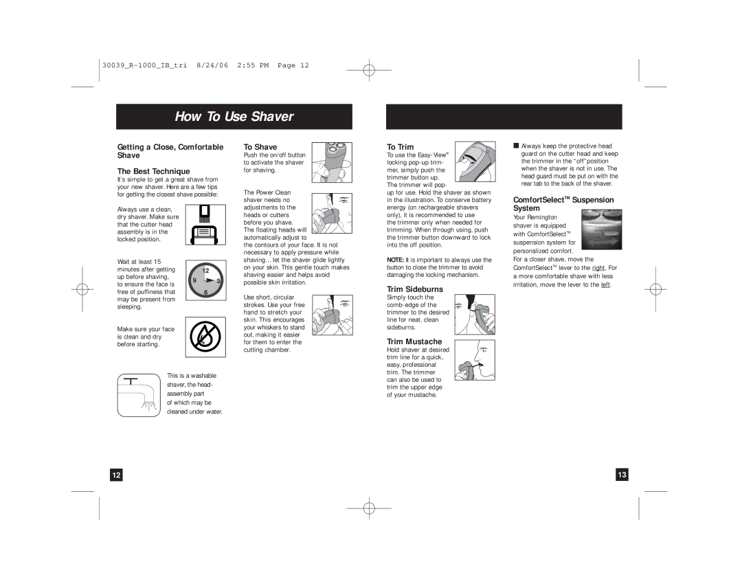 Remington R-1000 manual How To Use Shaver 