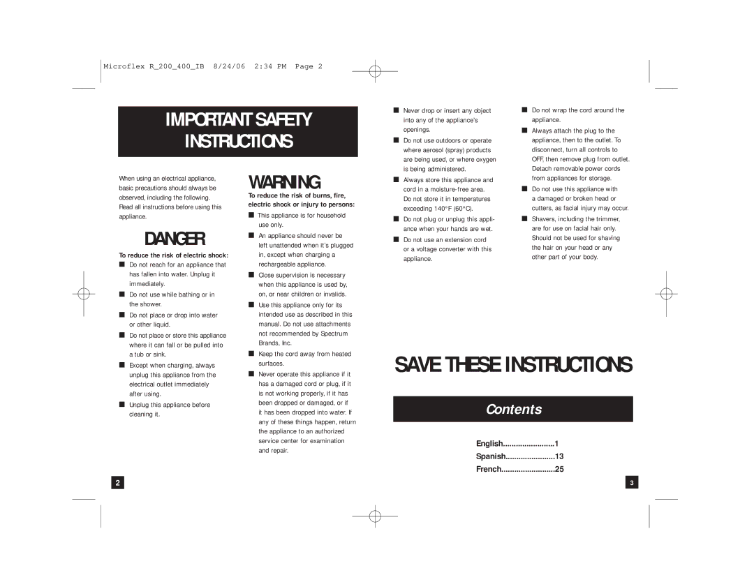 Remington R-400, R-200, R-225 manual Important Safety Instructions 