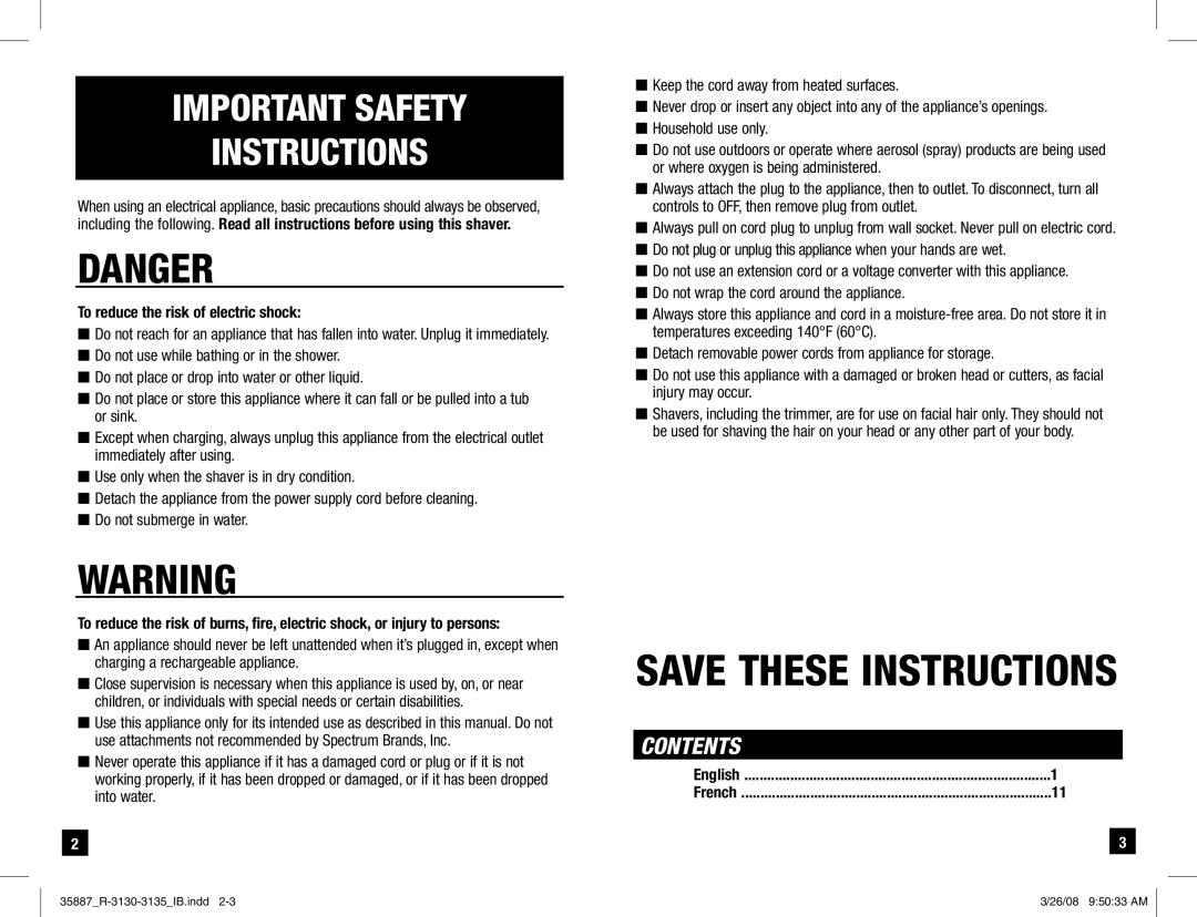 Remington R-3130 manual Important Safety Instructions 