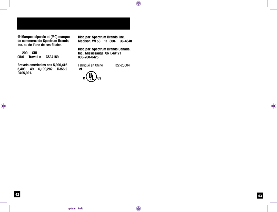 Remington R-650s, R-450s, Titanium Microflex manual SBI 05/07 Travail n CS34159, Fabriqué en Chine 