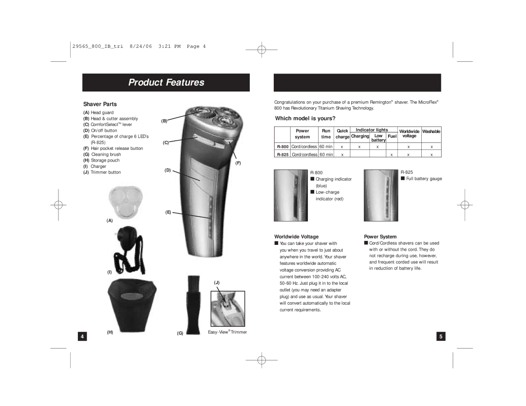 Remington R-825, R-800 manual Product Features, Shaver Parts, Which model is yours? 