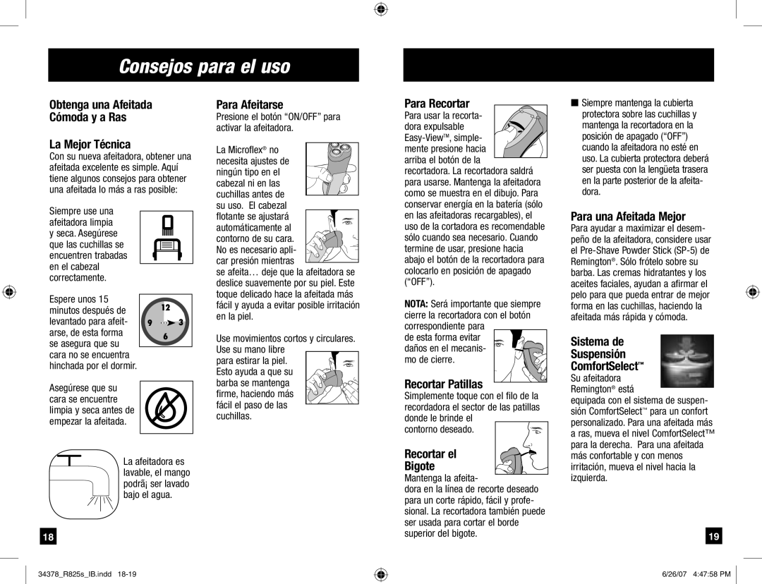 Remington R-825s, R-800, titaniumpro manual Consejos para el uso 