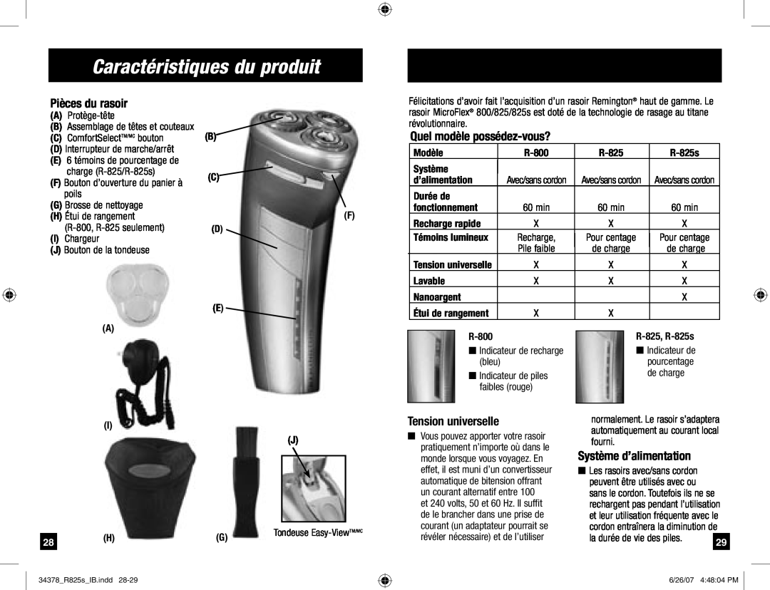 Remington titaniumpro manual Caractéristiques du produit, Pièces du rasoir, Quel modèle possédez-vous?, Tension universelle 