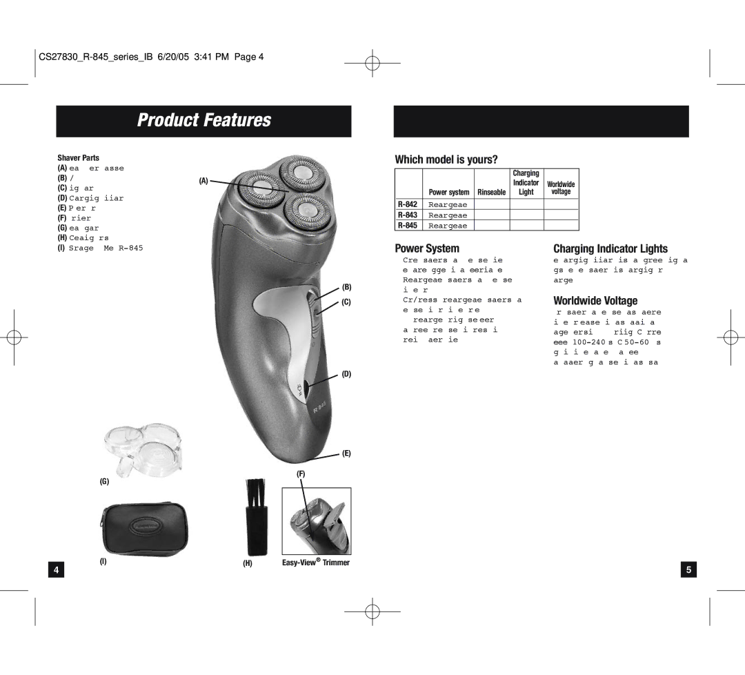 Remington 400, R-843 Product Features, Which model is yours?, Power System, Charging Indicator Lights, Worldwide Voltage 