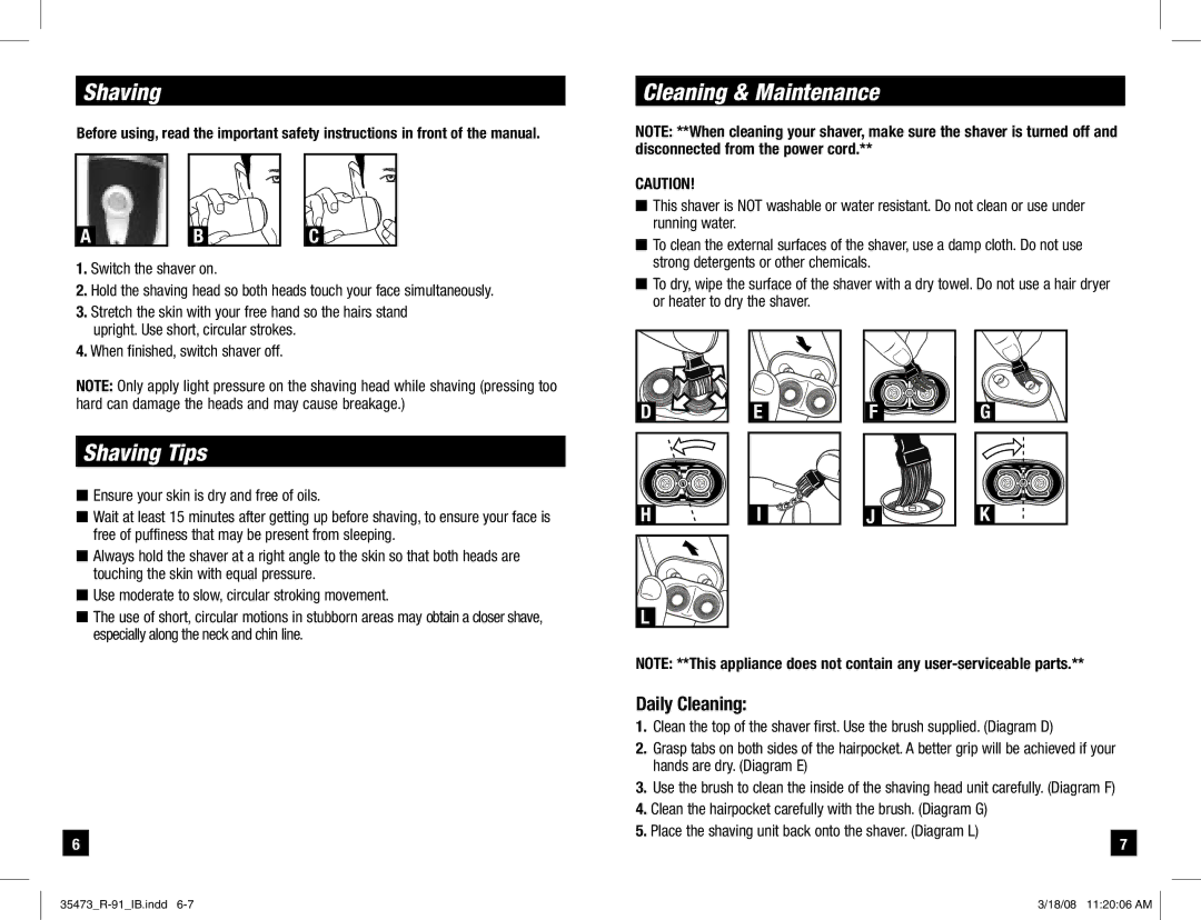 Remington R-91 manual Shaving Tips Cleaning & Maintenance, Daily Cleaning 