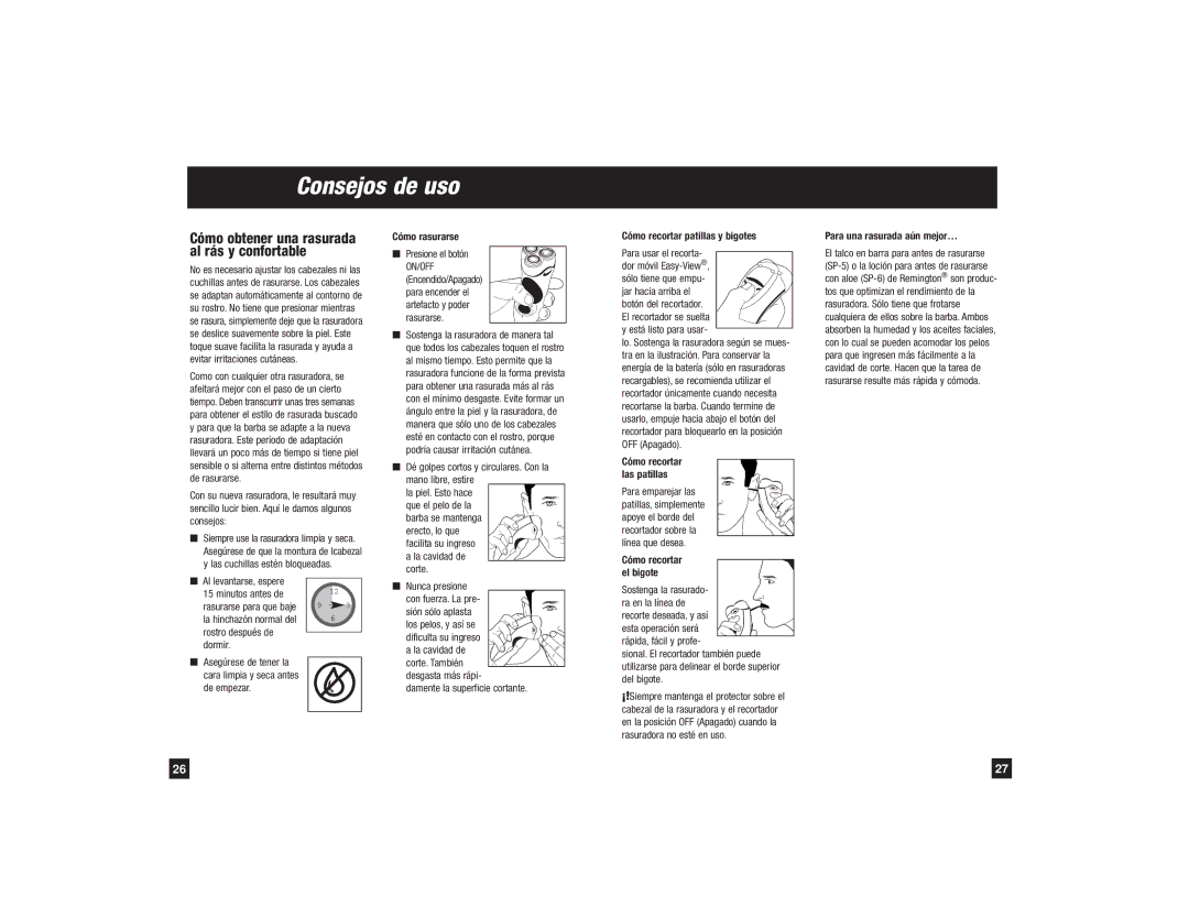 Remington R-9500 manual Consejos de uso, Cómo obtener una rasurada al rás y confortable, Cómo rasurarse 