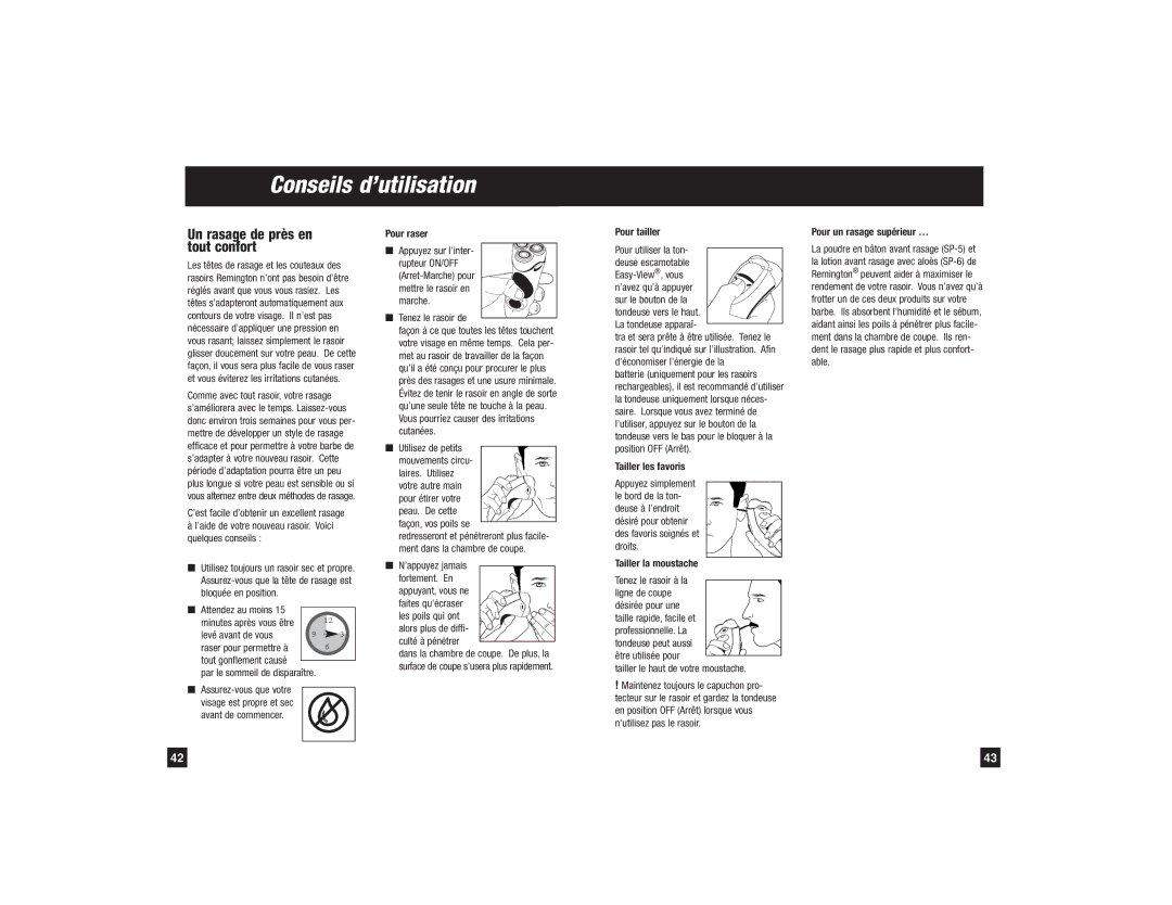 Remington R-9500 manual Conseils d’utilisation, Un rasage de près en tout confort 