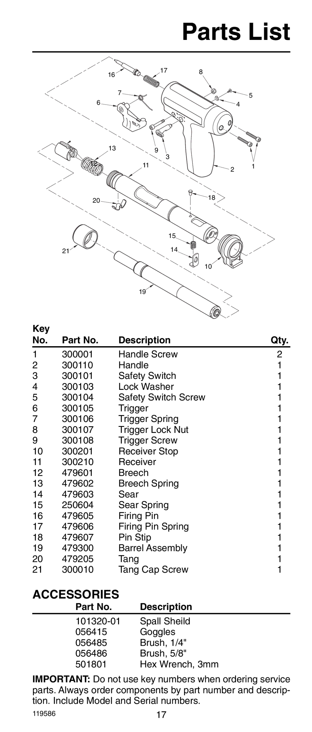 Remington r300 operating instructions Accessories, Key Description 