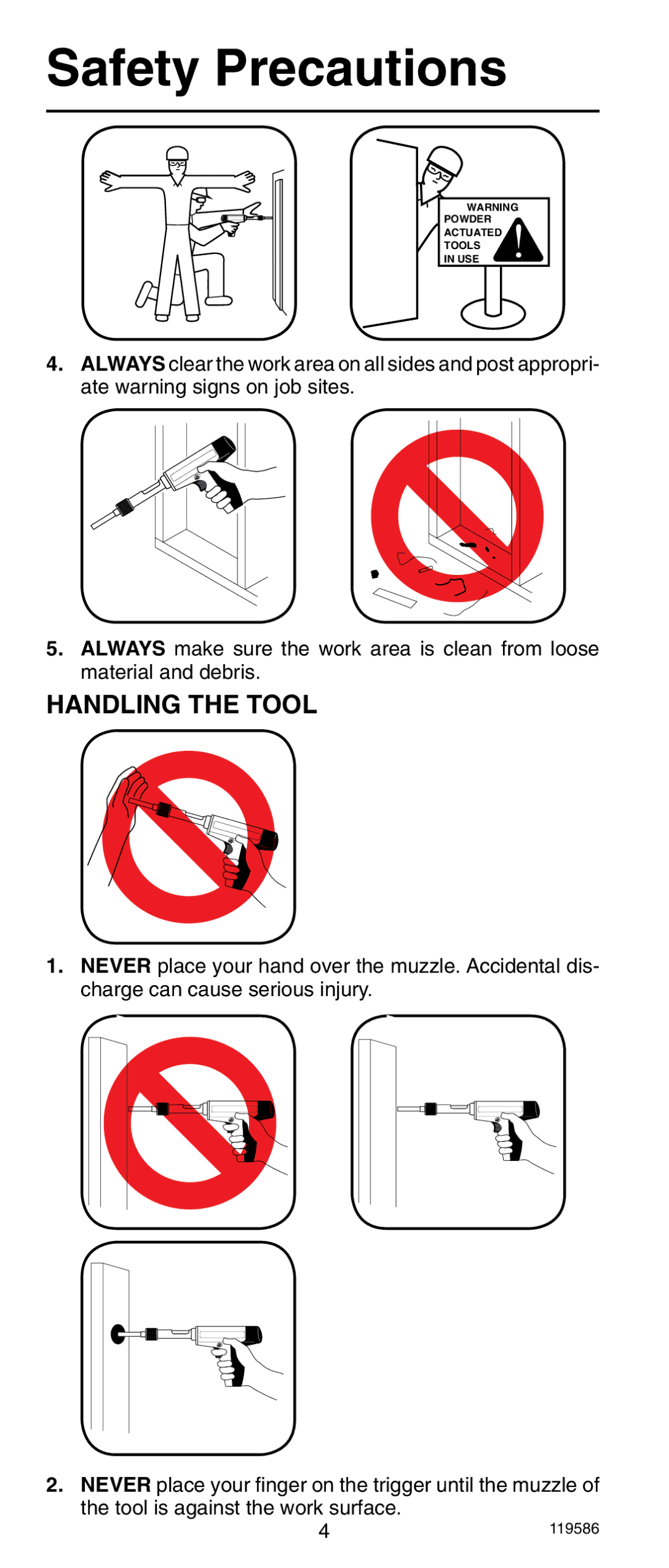 Remington r300 operating instructions Safety Precautions, Handling the Tool 