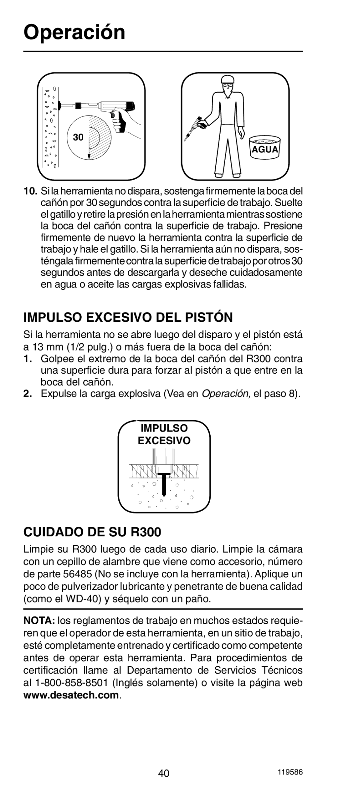 Remington r300 operating instructions Cuidado DE SU R300, Impulso Excesivo 