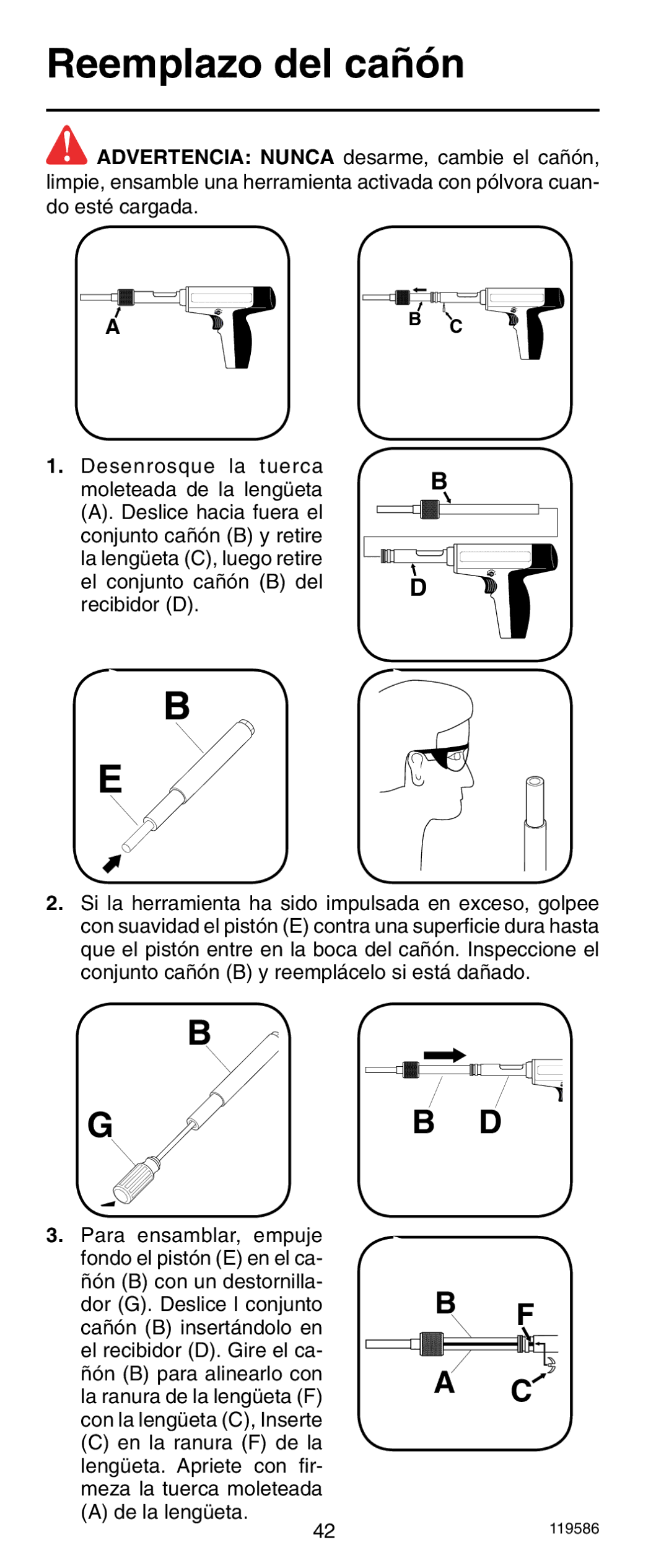 Remington r300 operating instructions Reemplazo del cañón 