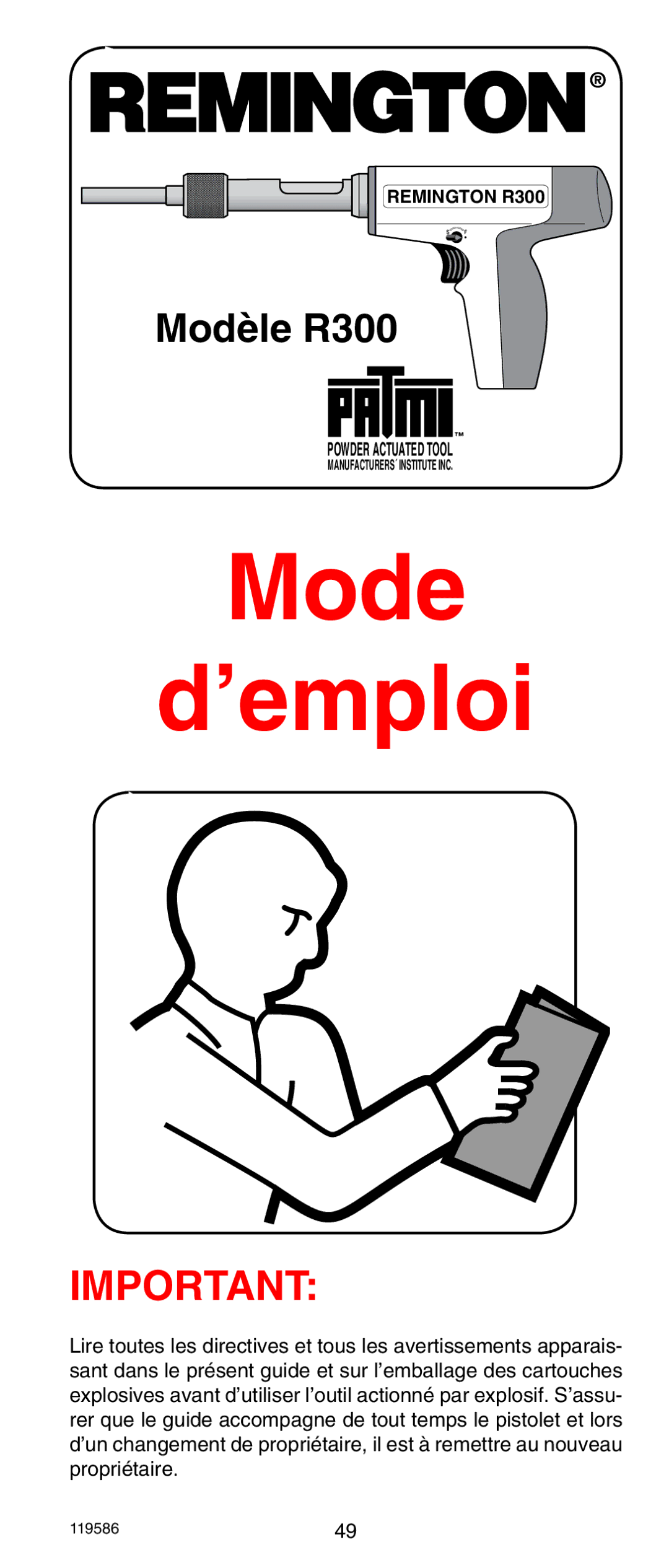 Remington r300 operating instructions Mode ’emploi, Modèle R300 