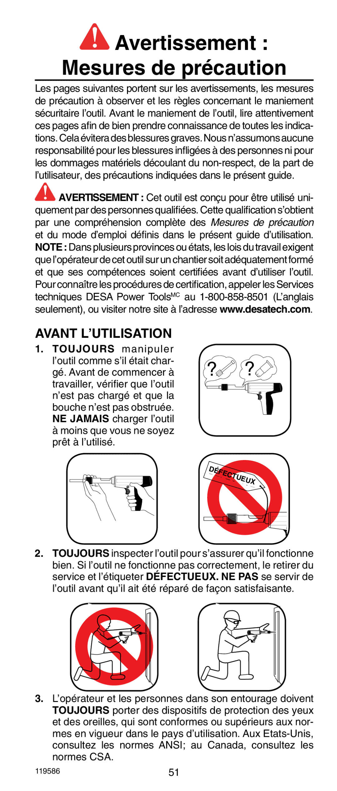 Remington r300 operating instructions Avertissement Mesures de précaution, Avant L’UTILISATION 