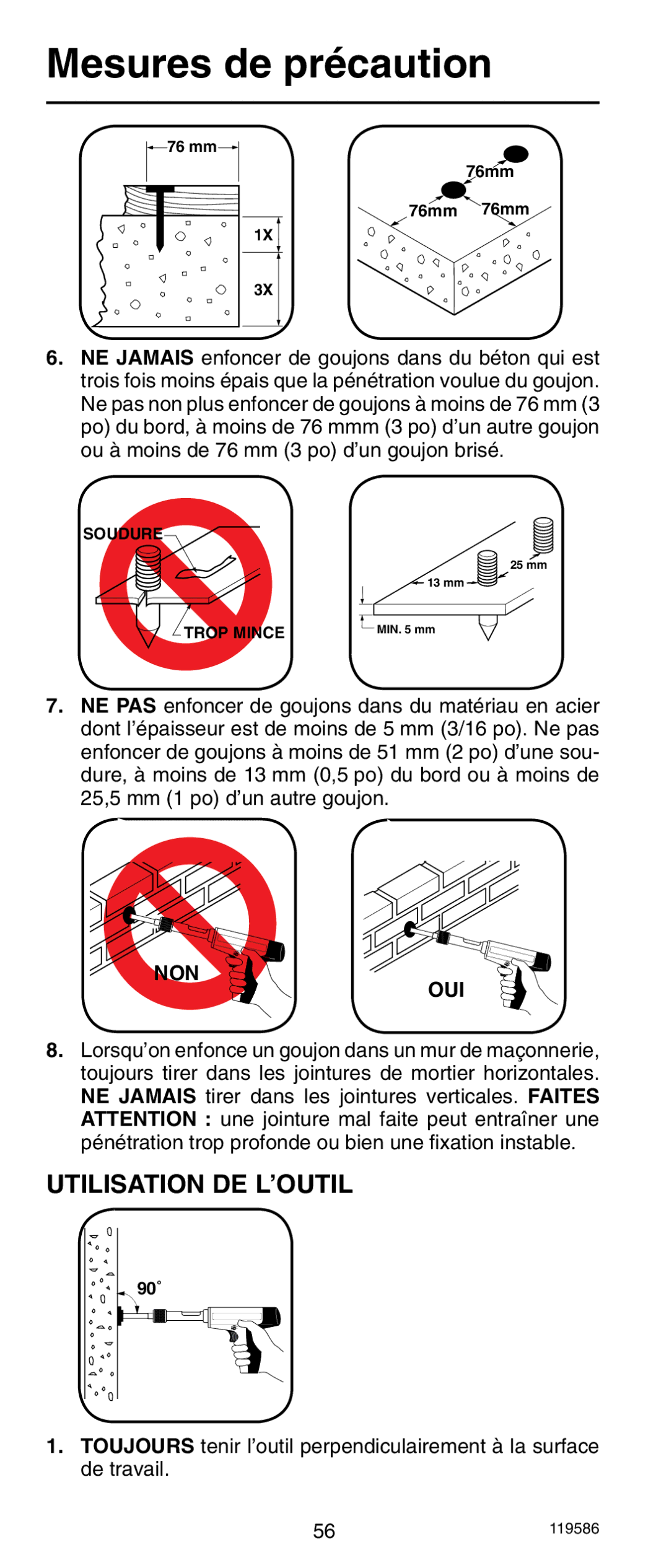 Remington r300 operating instructions Utilisation DE L’OUTIL, Non Oui 