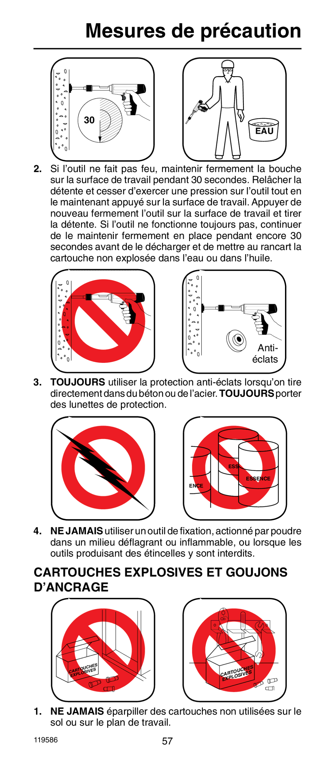 Remington r300 operating instructions Cartouches Explosives ET Goujons D’ANCRAGE, Eau 