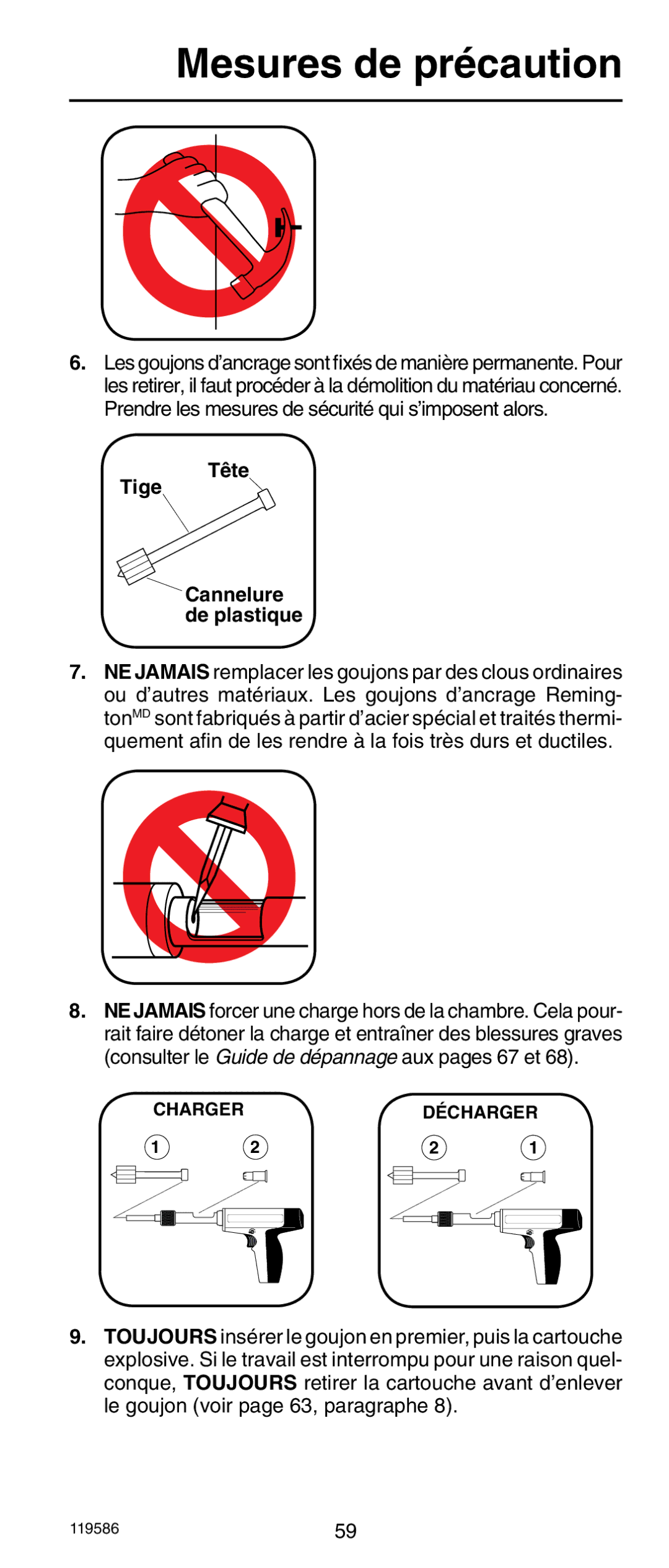 Remington r300 operating instructions Tige Tête, Cannelure de plastique 