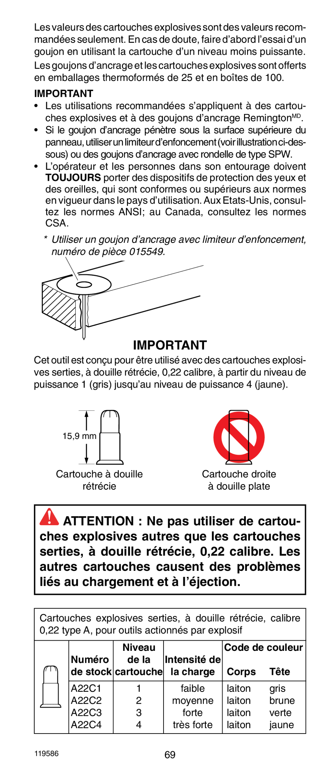 Remington r300 operating instructions Niveau, Numéro, Corps Tête 