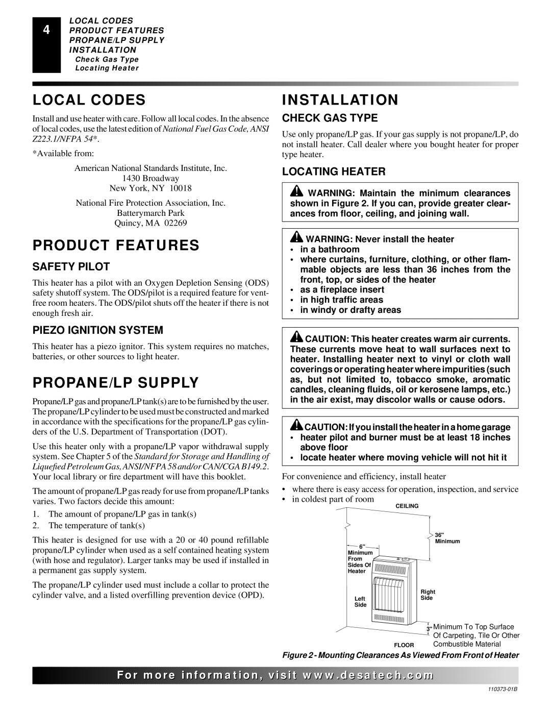 Remington REM10PT installation manual Local Codes, Product Features, PROPANE/LP Supply, Installation 