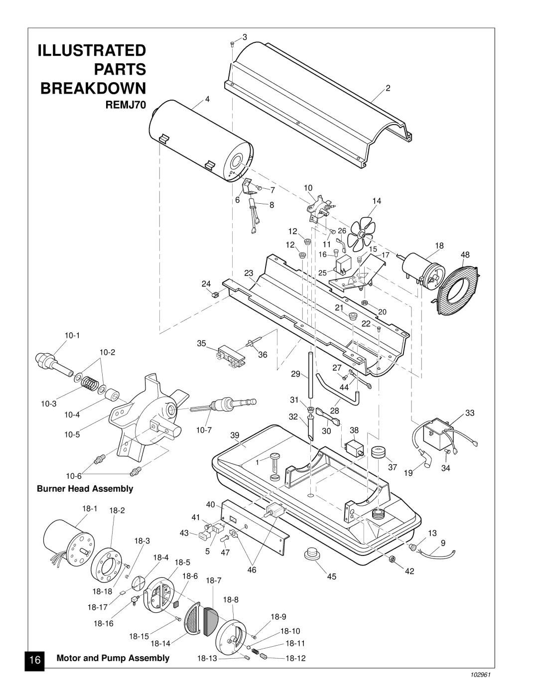 Remington REMJ150 owner manual Illustrated Parts Breakdown, REMJ70 