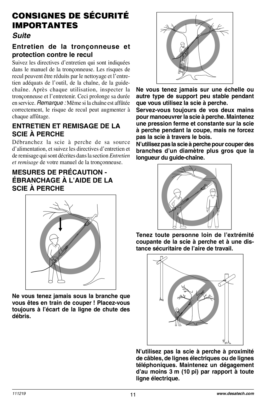 Remington RPS2N1: 106821A owner manual Entretien de la trononneuse et protection contre le recul 