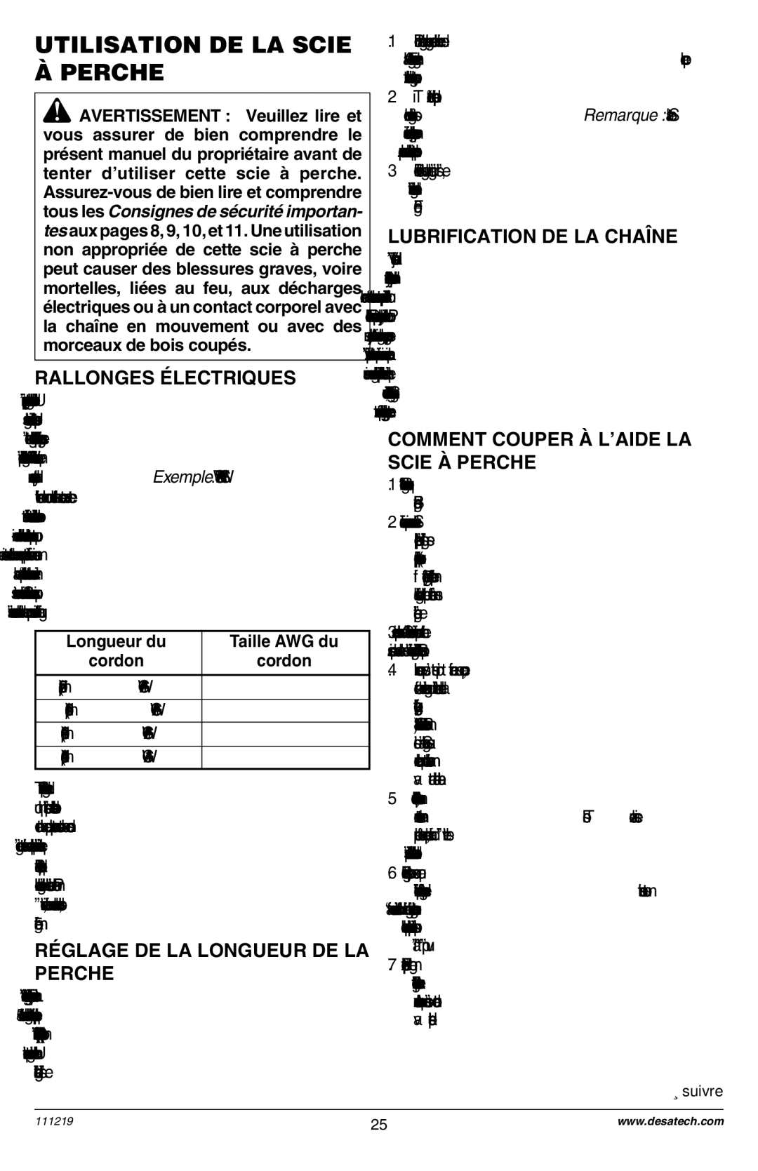 Remington RPS2N1: 106821A Utilisation DE LA Scie Ë Perche, Rallonges ƒLECTRIQUES, RƒGLAGE DE LA Longueur DE LA Perche 