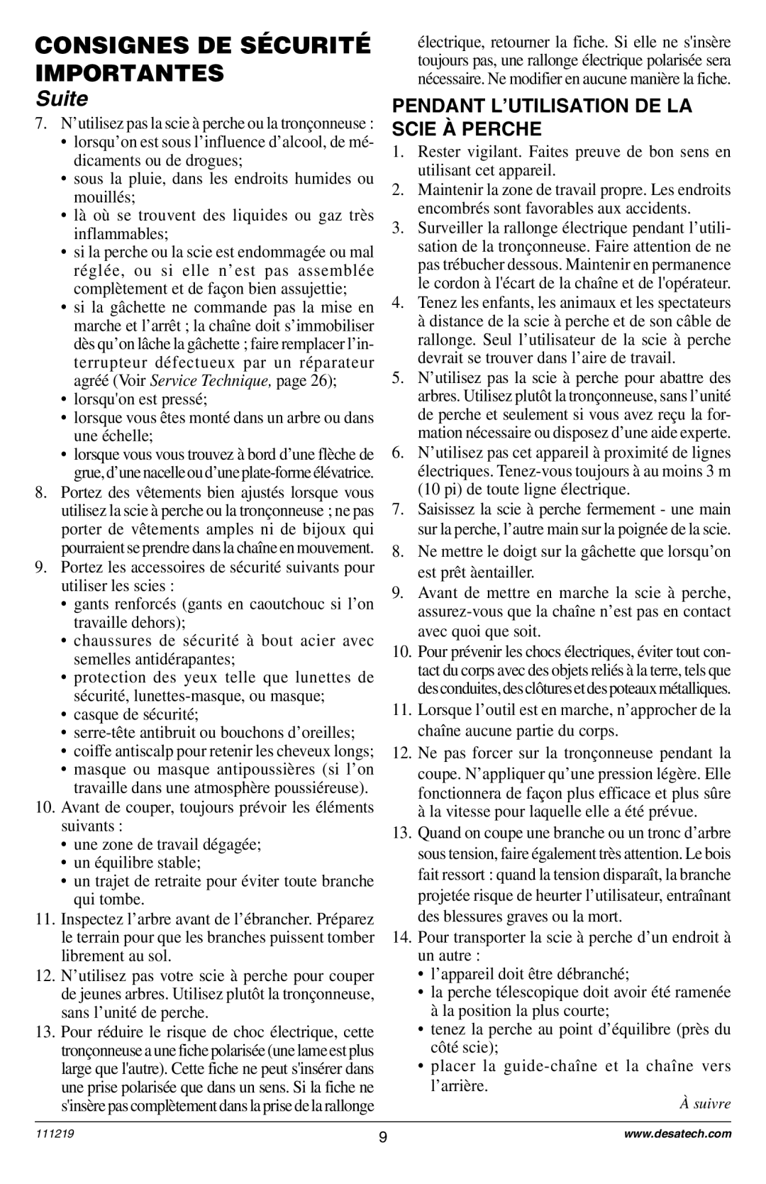 Remington RPS2N1: 106821A Pendant Lõutilisation DE LA Scie Ë Perche, Tenez les enfants, les animaux et les spectateurs 