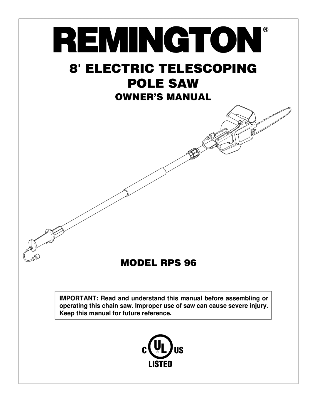 Remington RPS96 owner manual Electric Telescoping Pole SAW 