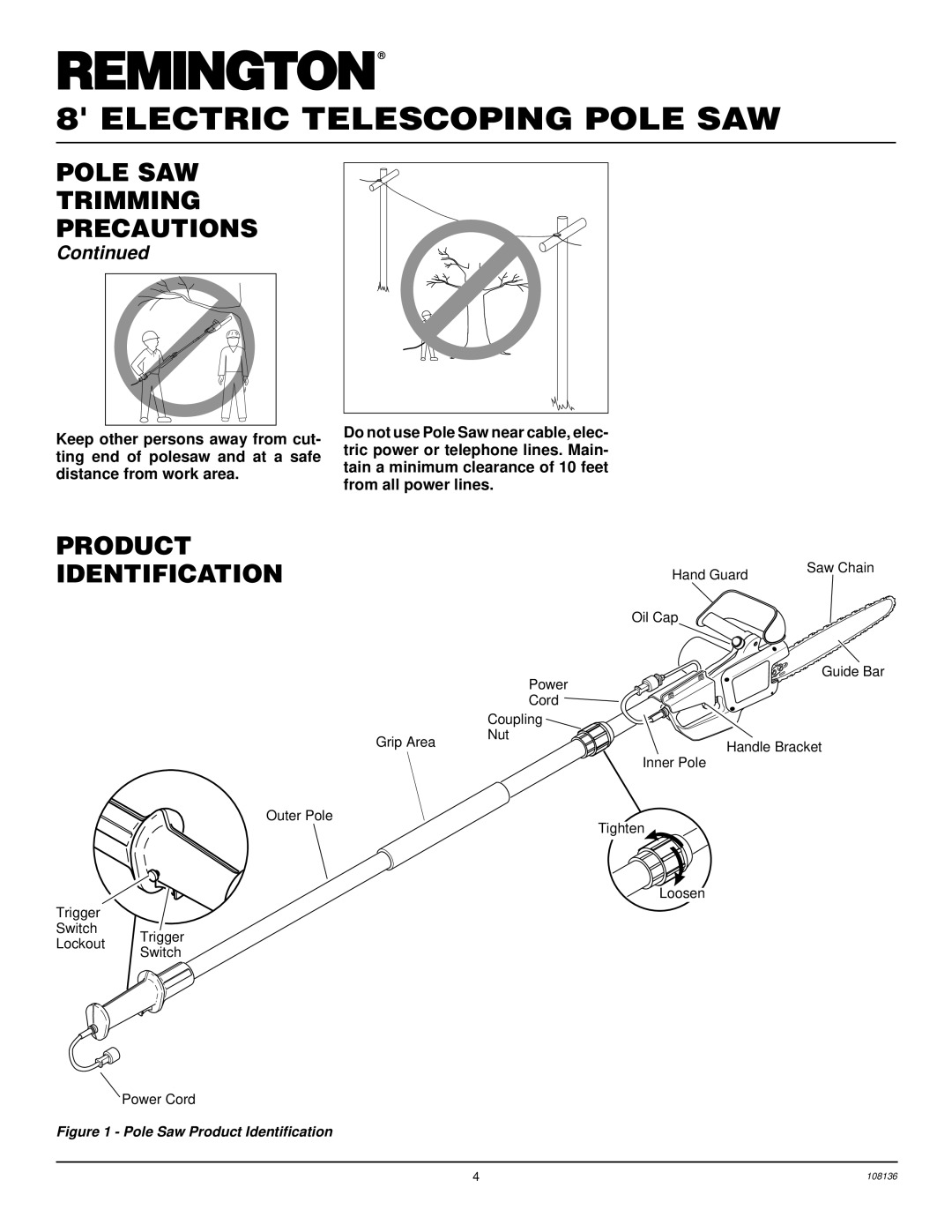 Remington RPS96 owner manual Pole Saw Product Identification 