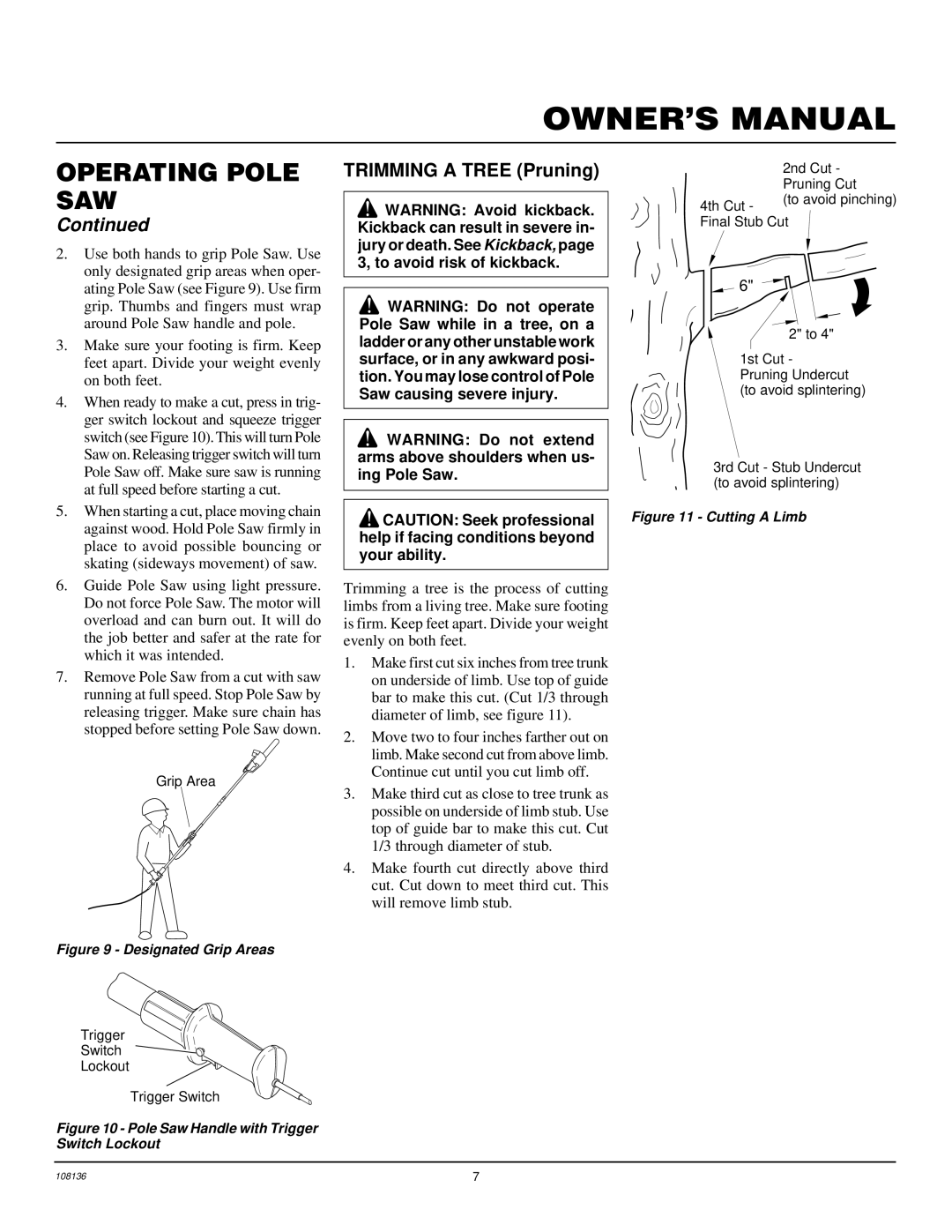 Remington RPS96 owner manual Trimming a Tree Pruning 