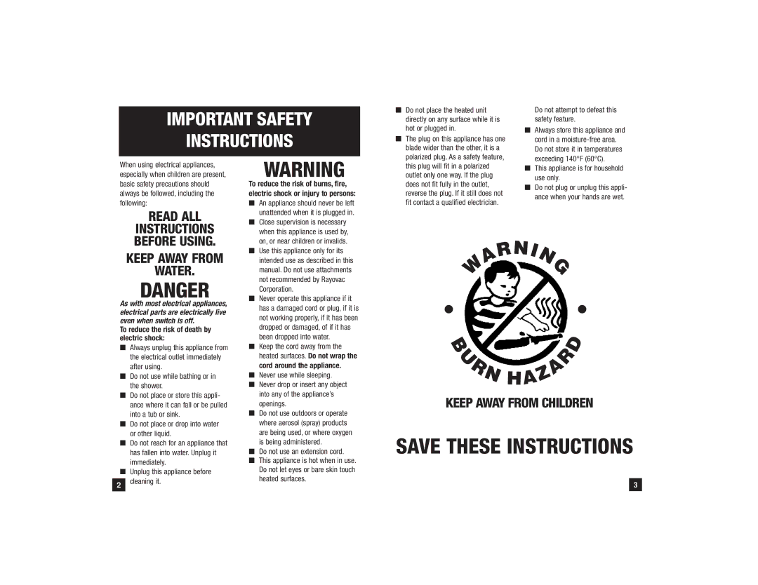 Remington S-1008 manual Important Safety Instructions 