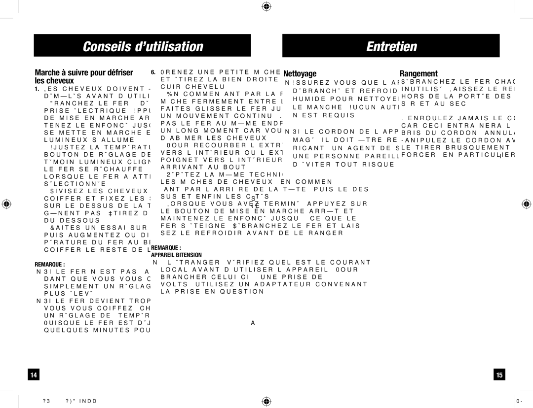 Remington S-2004 manual Conseils d’utilisation Entretien, Marche à suivre pour défriser les cheveux, Nettoyage, Rangement 